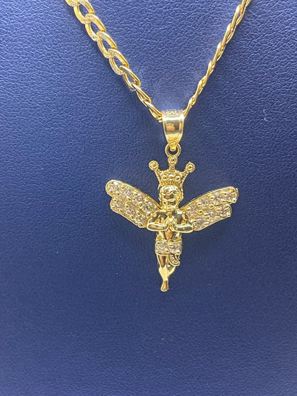 14K Gold Angel Pendant /SOLID MIAMI CUBN Chain