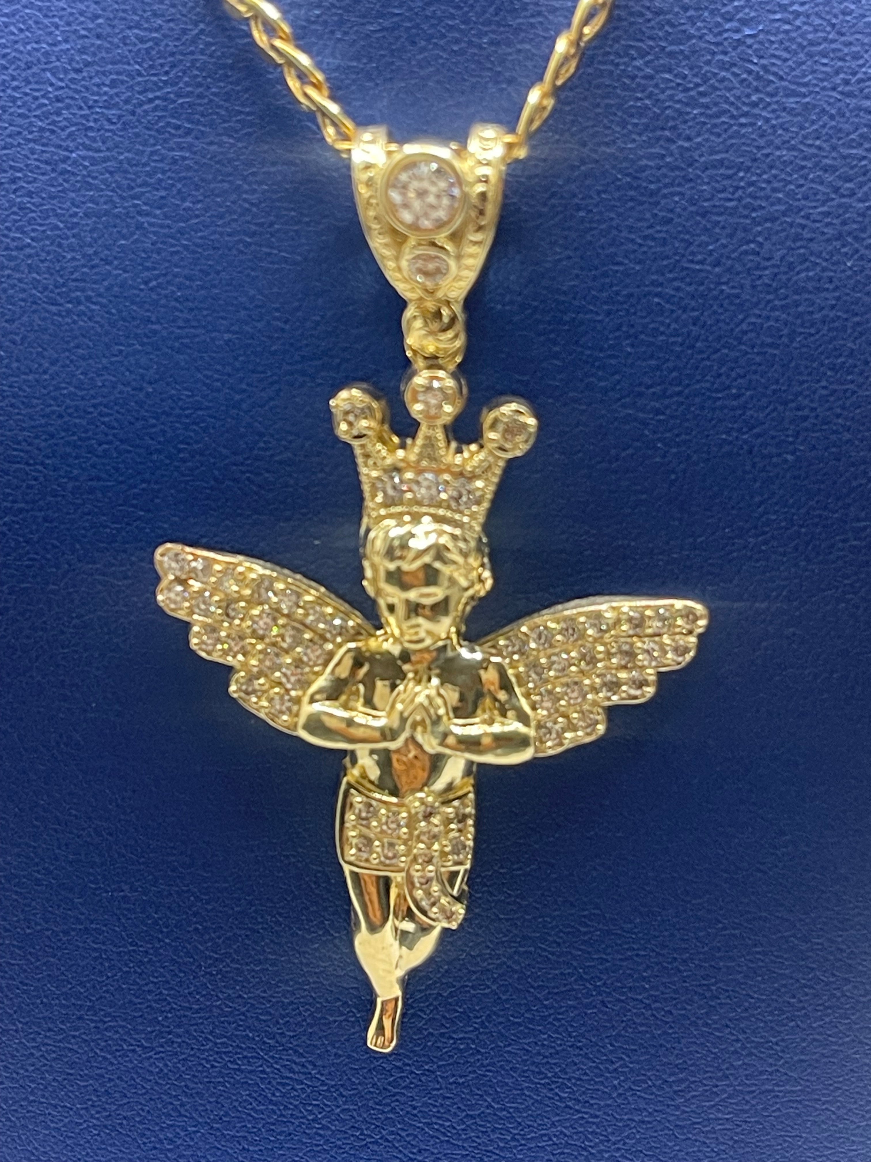 14K GP Angel Medallion Pendant with cuban top Chain