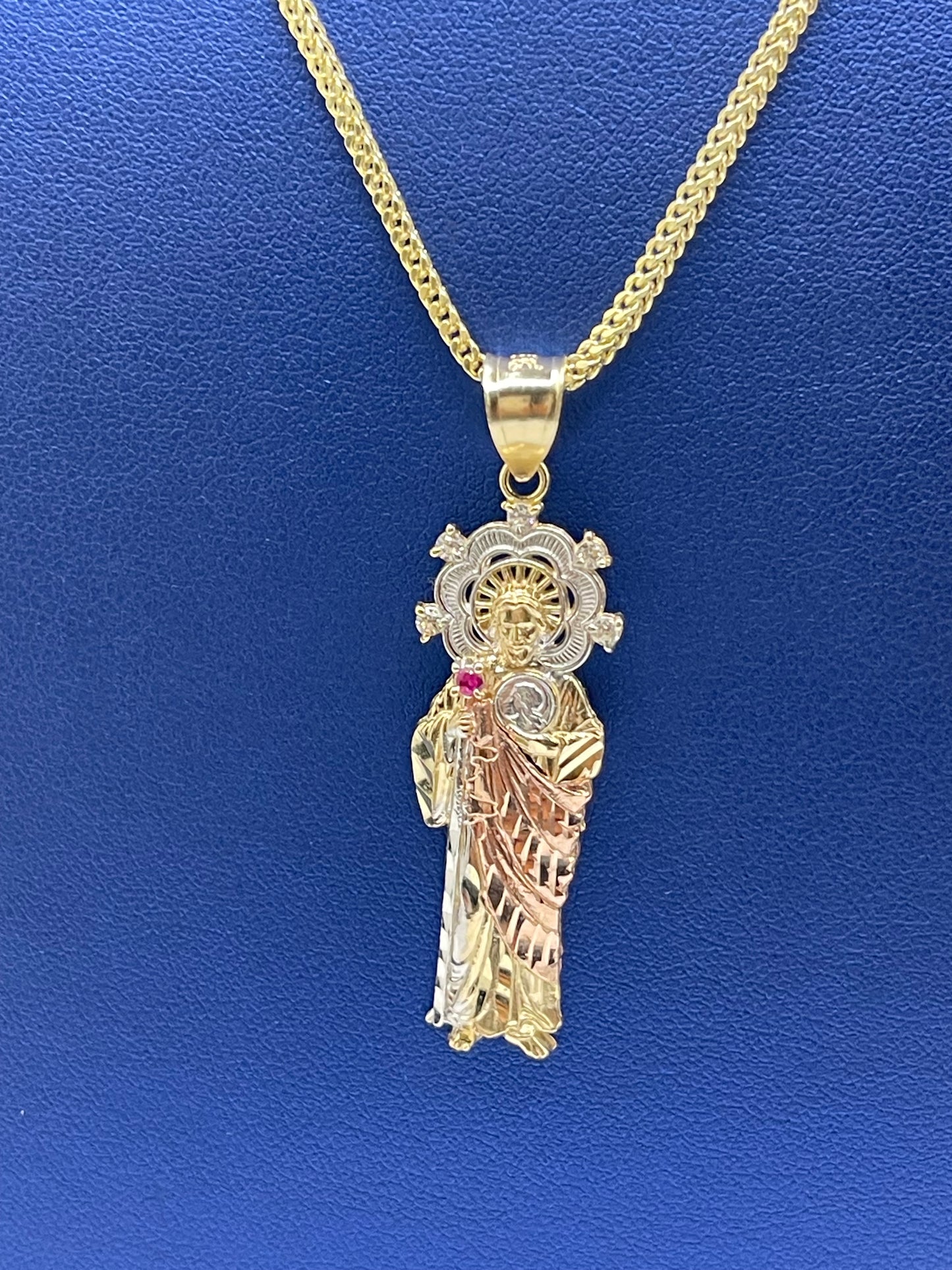 14k Gold Jesus Piece Pendant/ franco chain