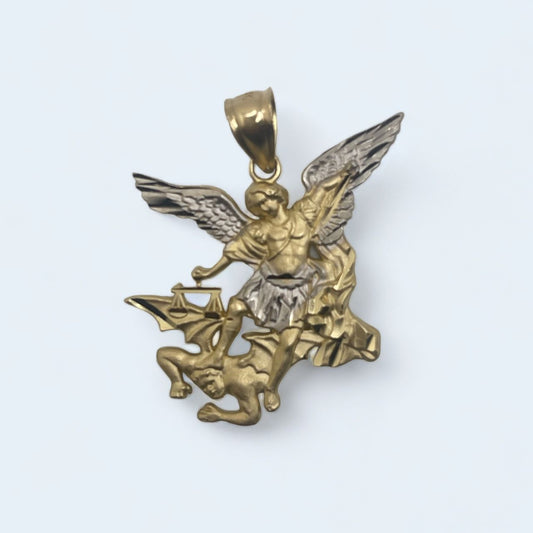 14K Solid Gold St Michael Archangel Pendant