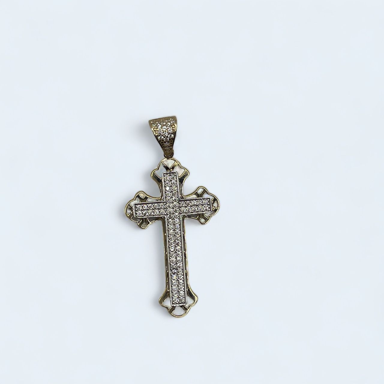 14k Yellow Gold CZ Cross Pendant