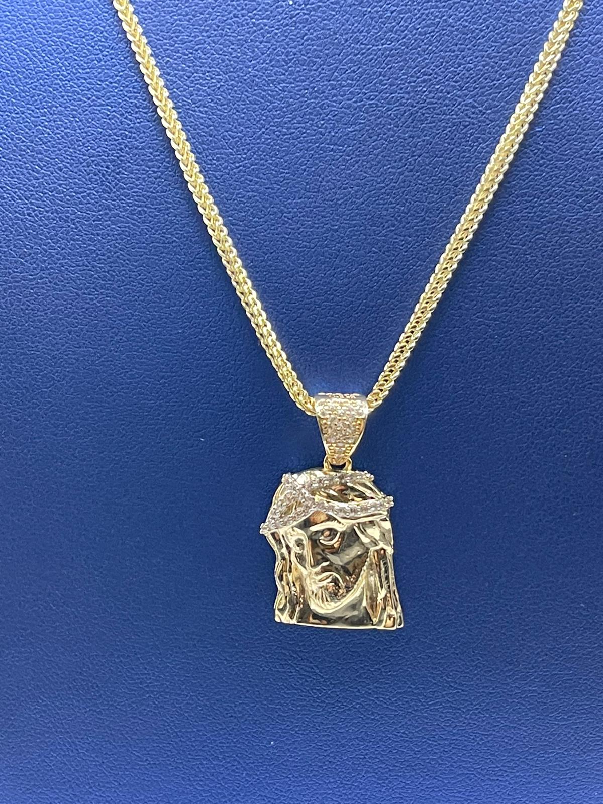 14k Jesus face pendant w/ franco chain