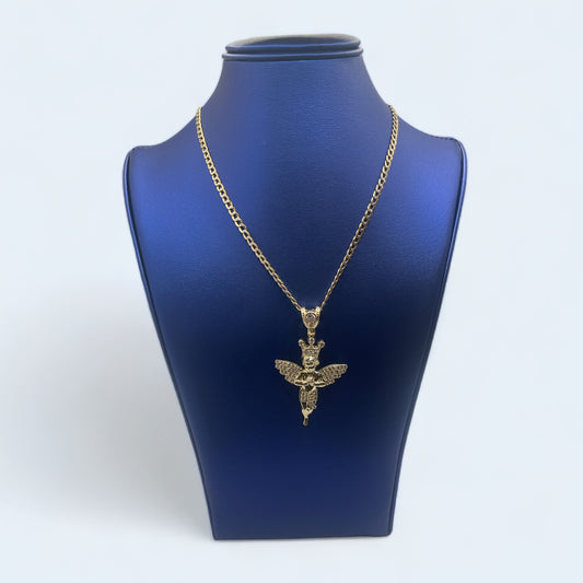 14K Gold Angel Pendant/miami cuban chain