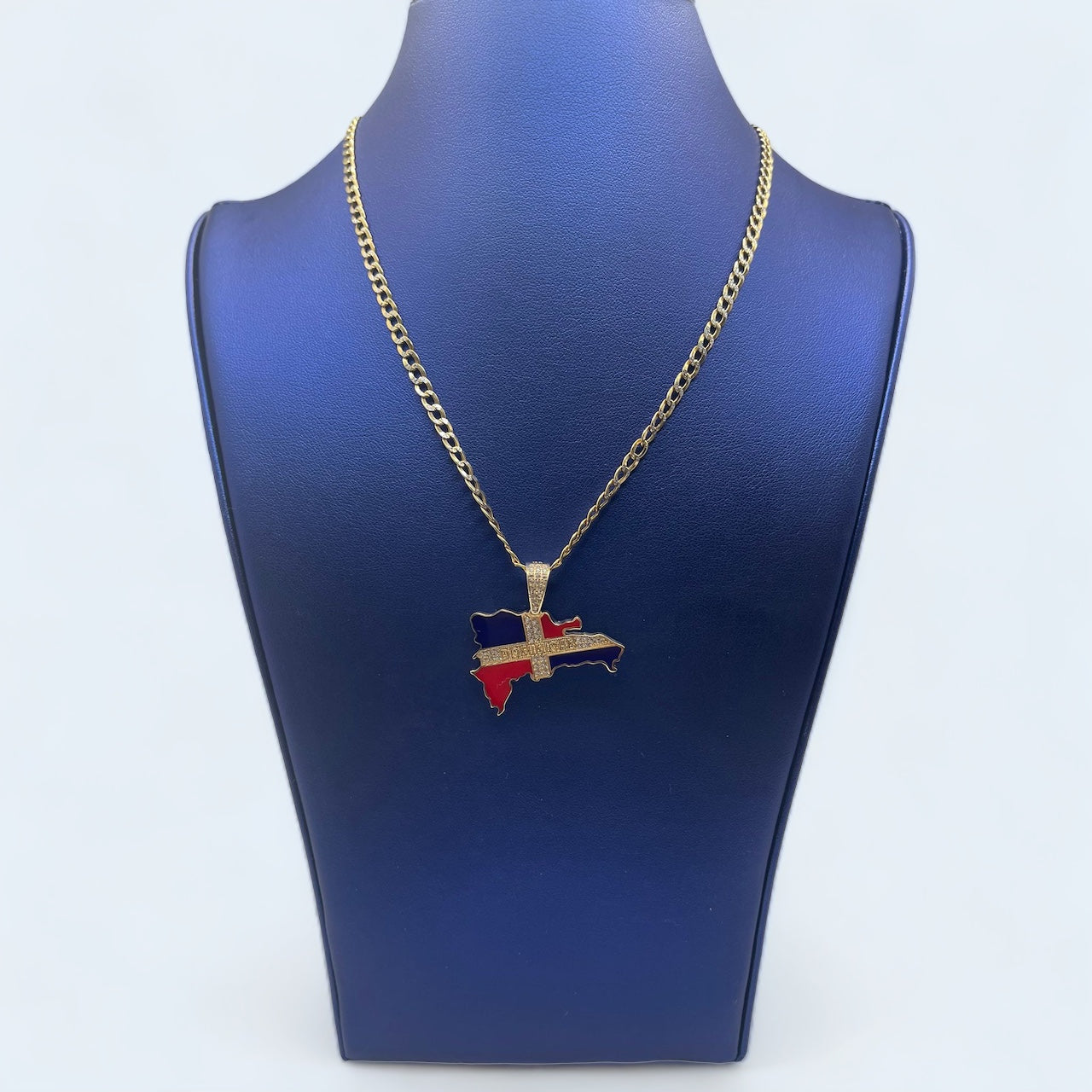 14K Dominican Map Flag Pendant/MIAMI CUBAN CHAIN